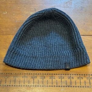 ALL SAINTS O/S Charcoal 100% Merino Wool Ribbed Beanie Ramskull